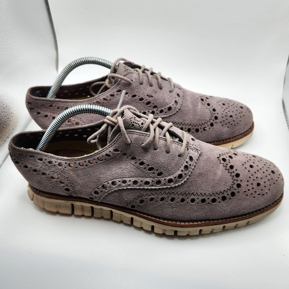 Cole Haan Shoes Mens Size 9 Purple Suede Wingtip Oxford Brogue Zerogrand Dress - Picture 3 of 9